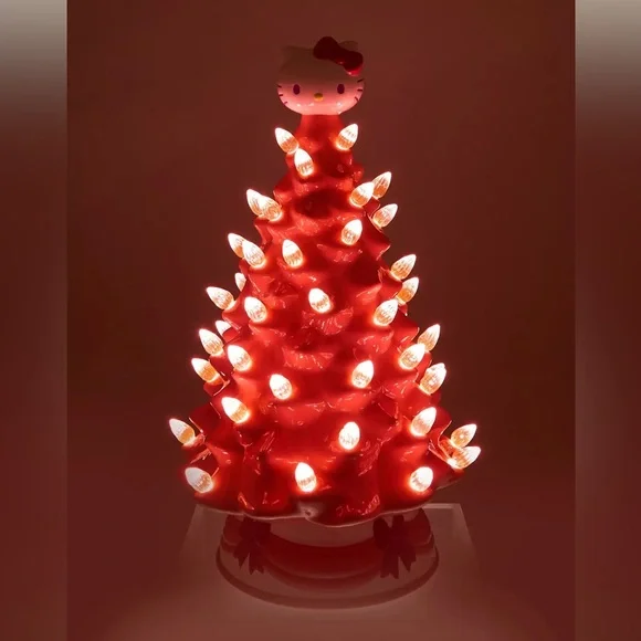 SANRIO x HELLO KITTY Ceramic Light Up Christmas Tree in Pink - Picture 2 of 7